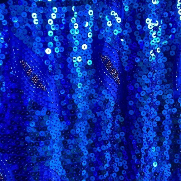 Marquis by Randall Cosco 100% Silk Royal Blue Sequins Beaded Flame Hem Outfit - Picture 5 of 12